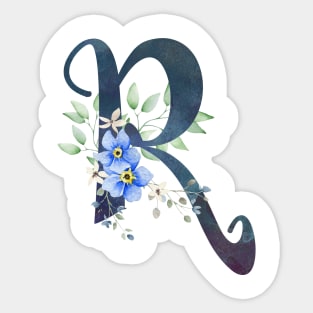 Floral Monogram R Wild Blue Flowers Sticker